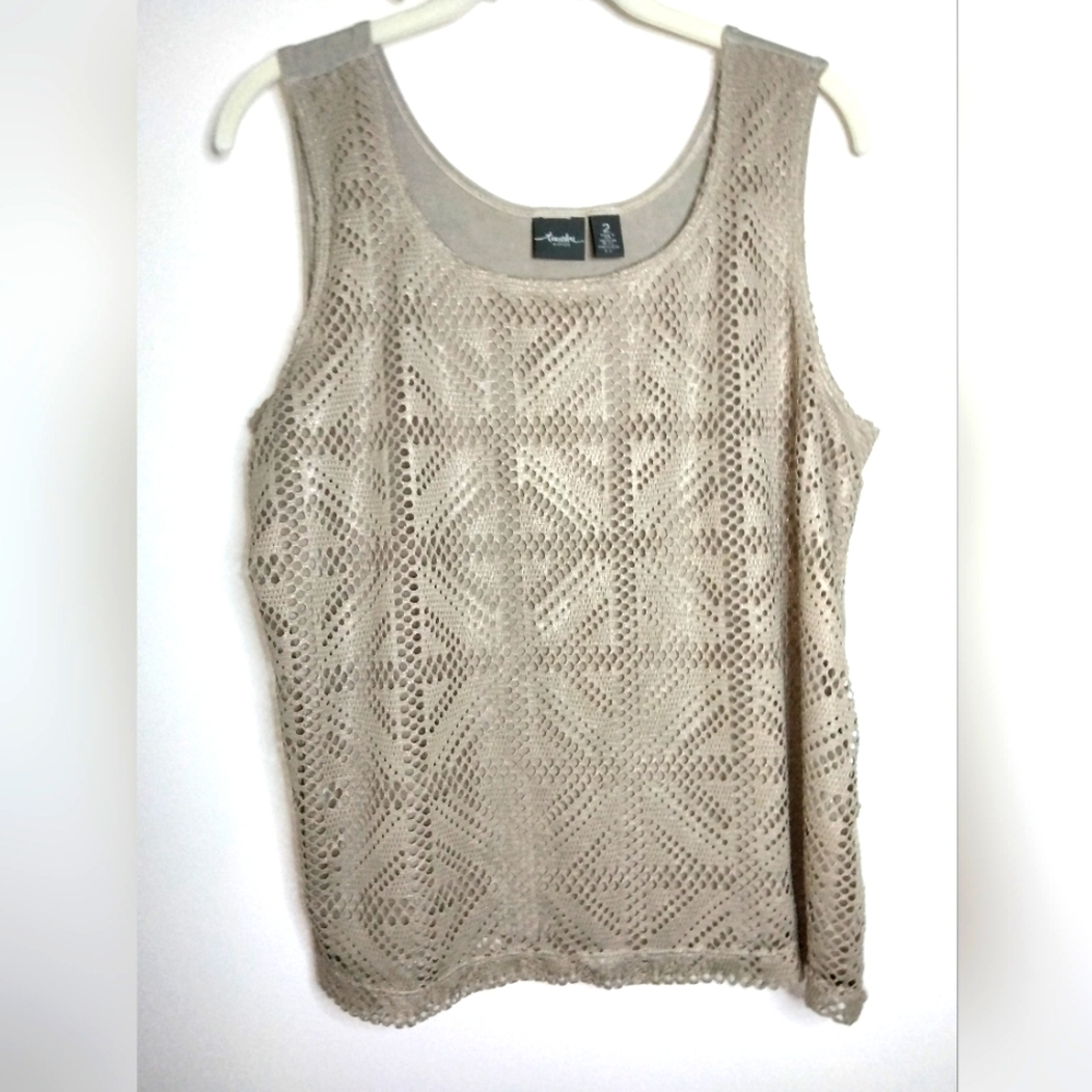 Chico's Travelers (Size 2/L/12) Beige Crochet Pattern Overlay Sleeveless Tank